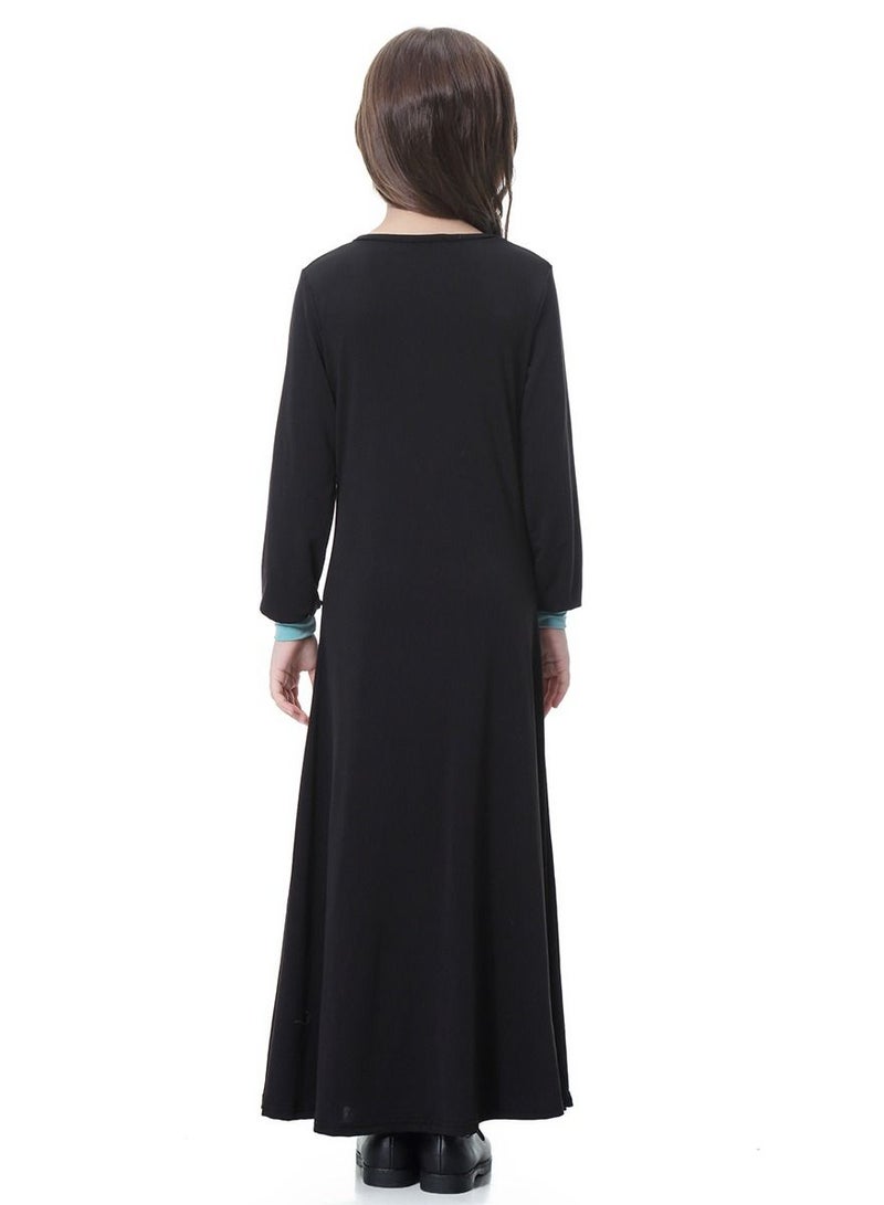 إسكدنيا Girl's Round Neck Maxi Dress Robe With Long Sleeves Black  - Image 2