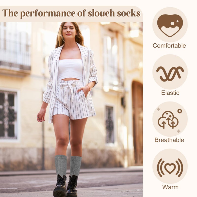 Justay 5 Pairs Slouchy Socks for Women - Slouch Long Crew Knit Boot Athletic Calf Tube Scrunch Socks - Image 4