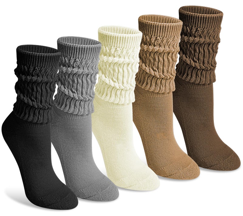 Justay 5 Pairs Slouchy Socks for Women - Slouch Long Crew Knit Boot Athletic Calf Tube Scrunch Socks - Image 1
