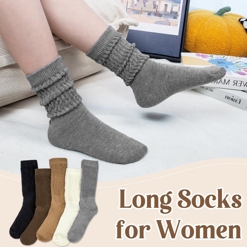 Justay 5 Pairs Slouchy Socks for Women - Slouch Long Crew Knit Boot Athletic Calf Tube Scrunch Socks - Image 2