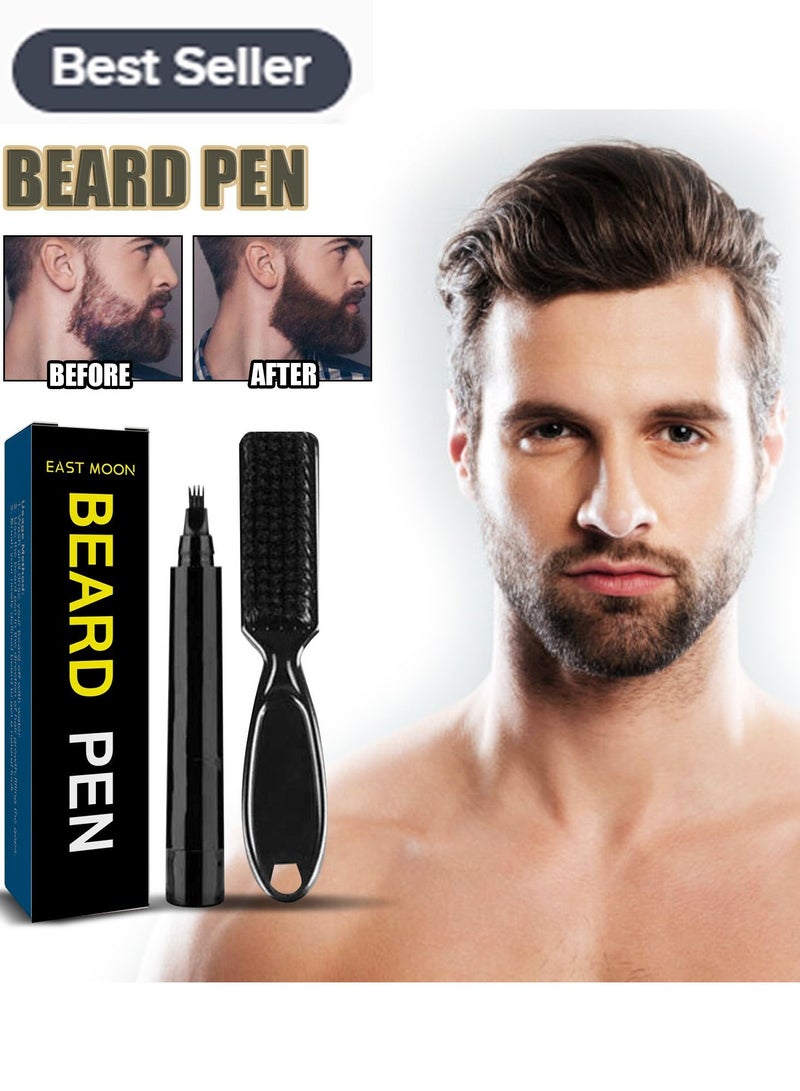 East Moon Beard Pencil Filler for Men, Long Lasting Beard Filling Pen Kit with Brush and Beard Styling Comb Tool Creates Natural Looking Beard, Moustache and Eyebrows  - Image 1
