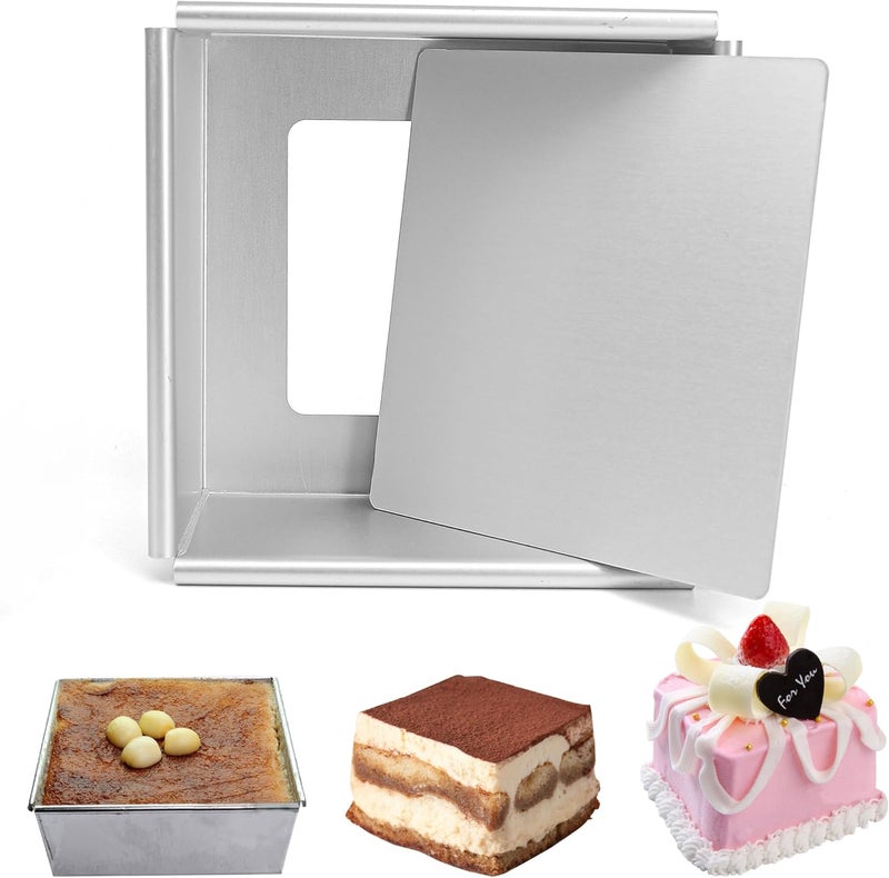 KASTWAVE 4 Inch Square Aluminum Cheesecake Pan with Removable Bottom, Loose Base Cake Mold for Baking, Commercial Grade Bakeware (4.4"x4.4"x2" Exact Size) - Image 1