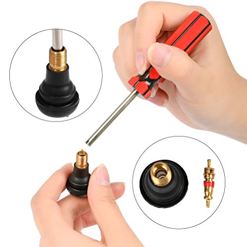 FOCCTS 17 PCS Tire Valve Stem Tool Puller and Installer Kit, 6 Pcs TR412 Snap-in Valve Stems with Valve Stem Cores, Easily Replace Your Old Tubeless Valve Stems,Single Head Tire Valve Core Remover - Image 5