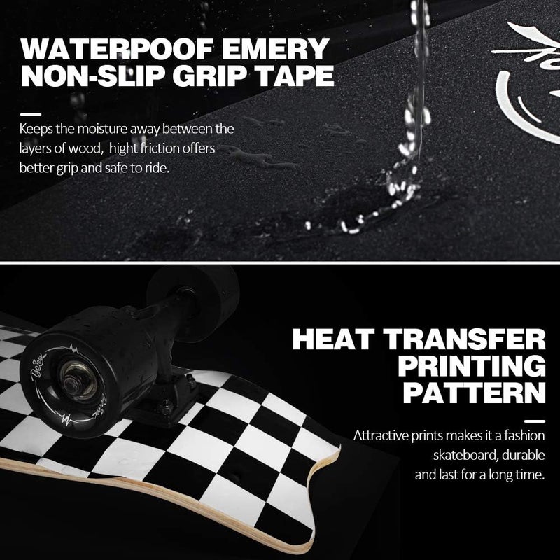 BELEEV Cruiser Skateboards for Beginners, 27 x 8 inch Complete Skateboard for Kids Teens Adults, 7 Ply Canadian Maple Double Kick Deck Concave Skateboard with Skate T-Tool - Image 5