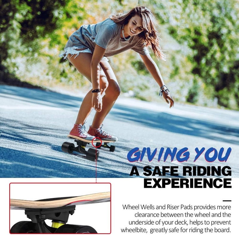 BELEEV Cruiser Skateboards for Beginners, 27 x 8 inch Complete Skateboard for Kids Teens Adults, 7 Ply Canadian Maple Double Kick Deck Concave Skateboard with Skate T-Tool - Image 3