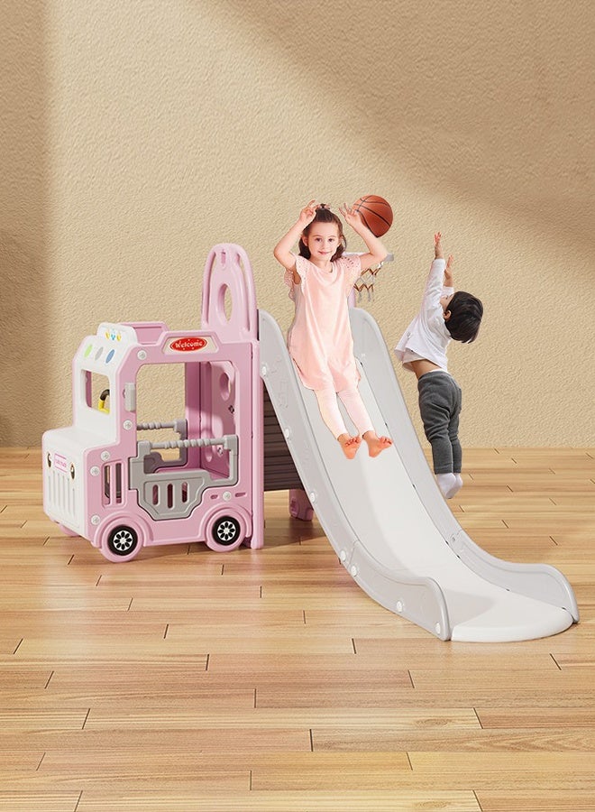 JSAITOYS Multifunctional Kids Cartoon Bus Slide - with Widened Safety Platform & Simulated Steering Wheel N06016P - Image 2