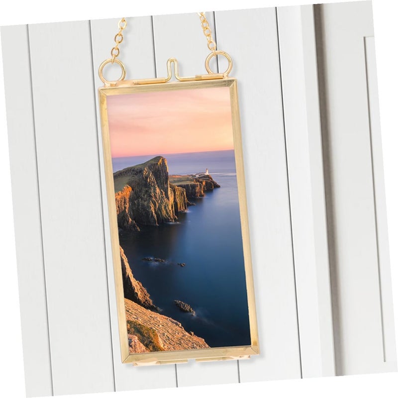Brass Hanging Flower Display Frame 5x10cm Vertical Double Glass Pressed Flower Picture Frames 2pcs European Style Wall and Tabletop Art Decor - Image 5