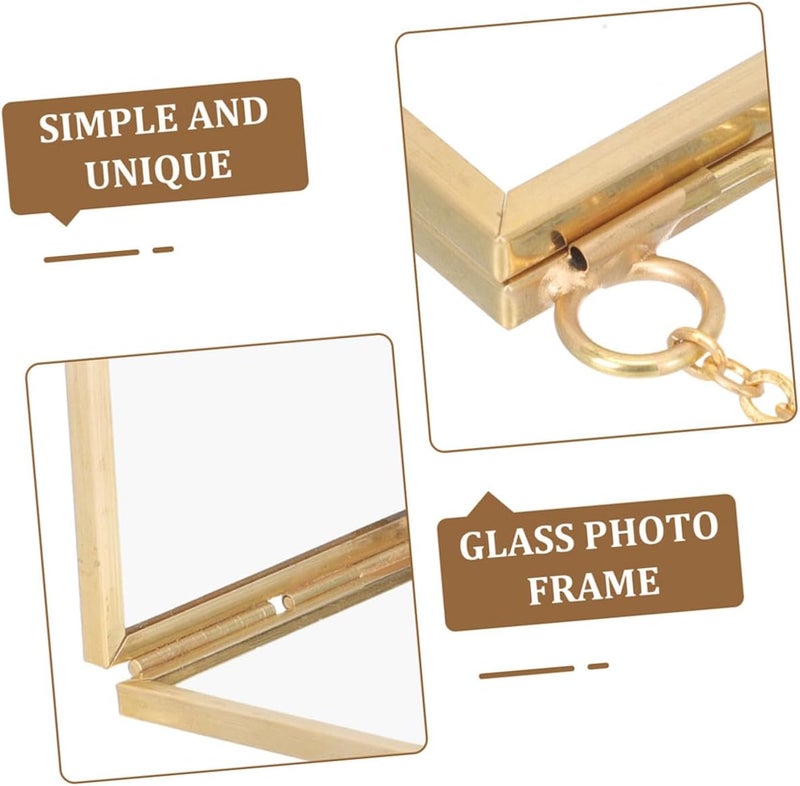 Brass Hanging Flower Display Frame 5x10cm Vertical Double Glass Pressed Flower Picture Frames 2pcs European Style Wall and Tabletop Art Decor - Image 3