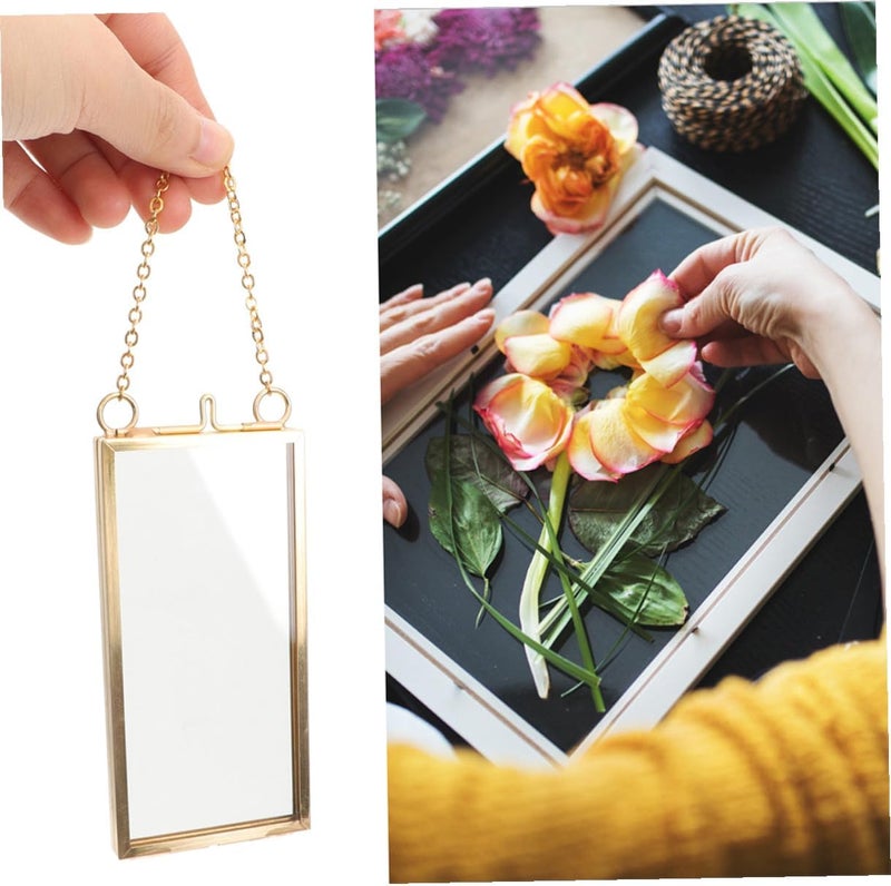 Brass Hanging Flower Display Frame 5x10cm Vertical Double Glass Pressed Flower Picture Frames 2pcs European Style Wall and Tabletop Art Decor - Image 4