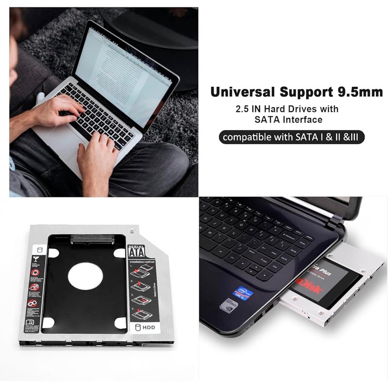 Storite حامل للقرص الصلب SSD و HDD، حامل القرص الصلب الثاني في فتحة الأقراص الضوئية، حامل 9.5 مم للكمبيوتر المحمول - Image 5