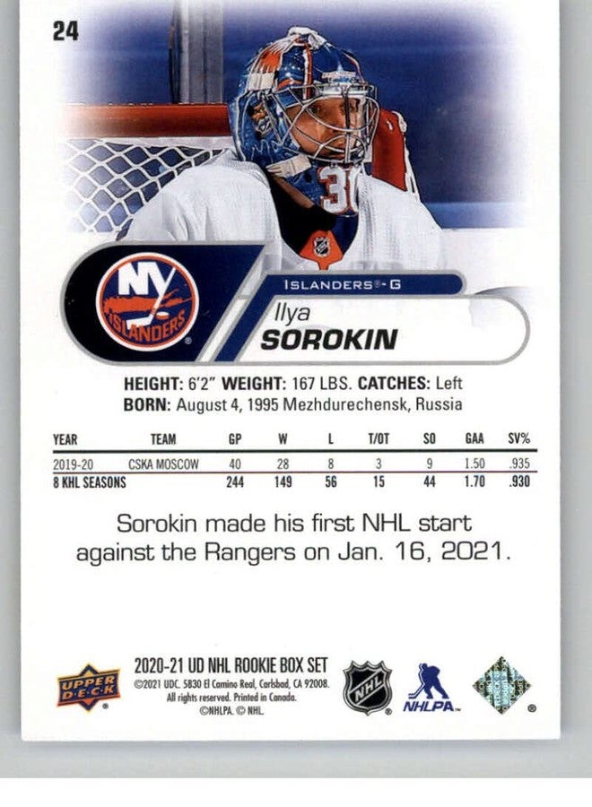 Upper Deck 2020-21 Upper Deck NHL Star Rookies Box Set #24 Ilya Sorokin New York Islanders Hockey Card (RC - Rookie Card) NM-MT - Image 2