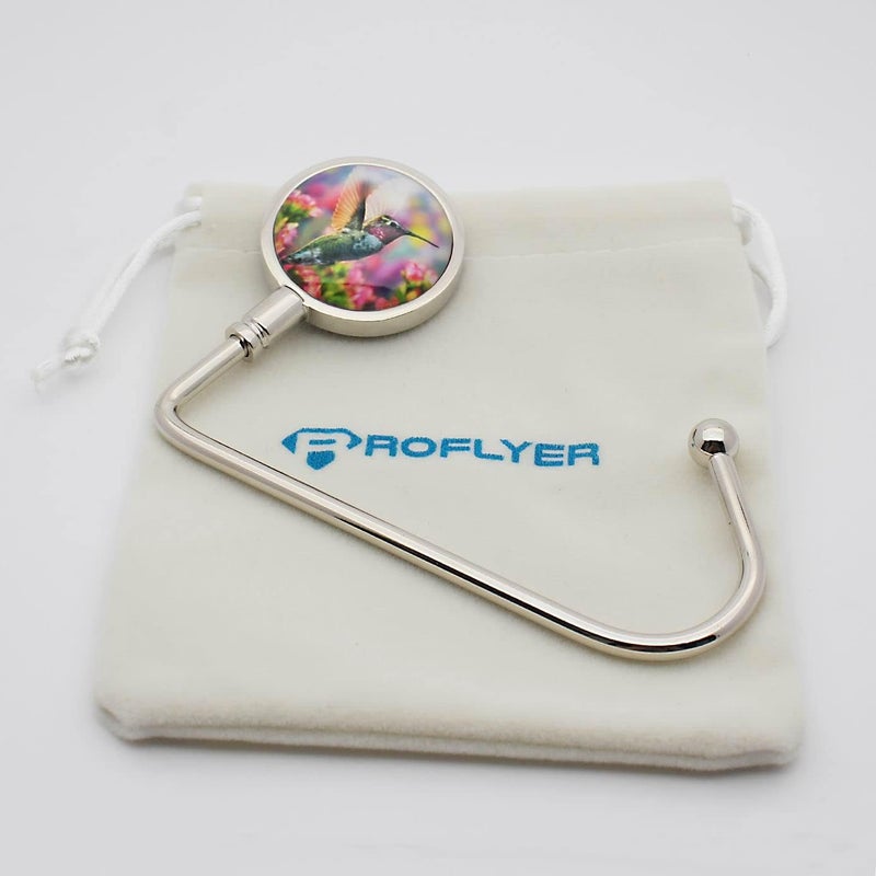 ROFLYER Purse Hook Hanger for Table Bar Long Handbag Hanger Bag Hanger with Velvet Pouch (Hummingbird 02) - Image 2