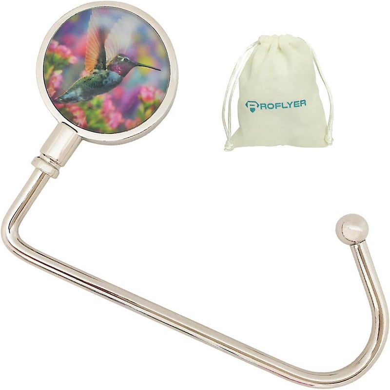 ROFLYER Purse Hook Hanger for Table Bar Long Handbag Hanger Bag Hanger with Velvet Pouch (Hummingbird 02) - Image 1