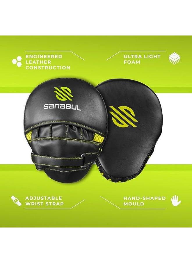Sanabul  Sanabul Essential Curved Punching Mitts for Boxing and MMA | Ultimate Boxing Mitts & Pads Training Gear for Athletes | High-Performance Focus Mitts Muay Thai Pads for Sparring & Training Boxing Pads - Black/Green  - Image 3