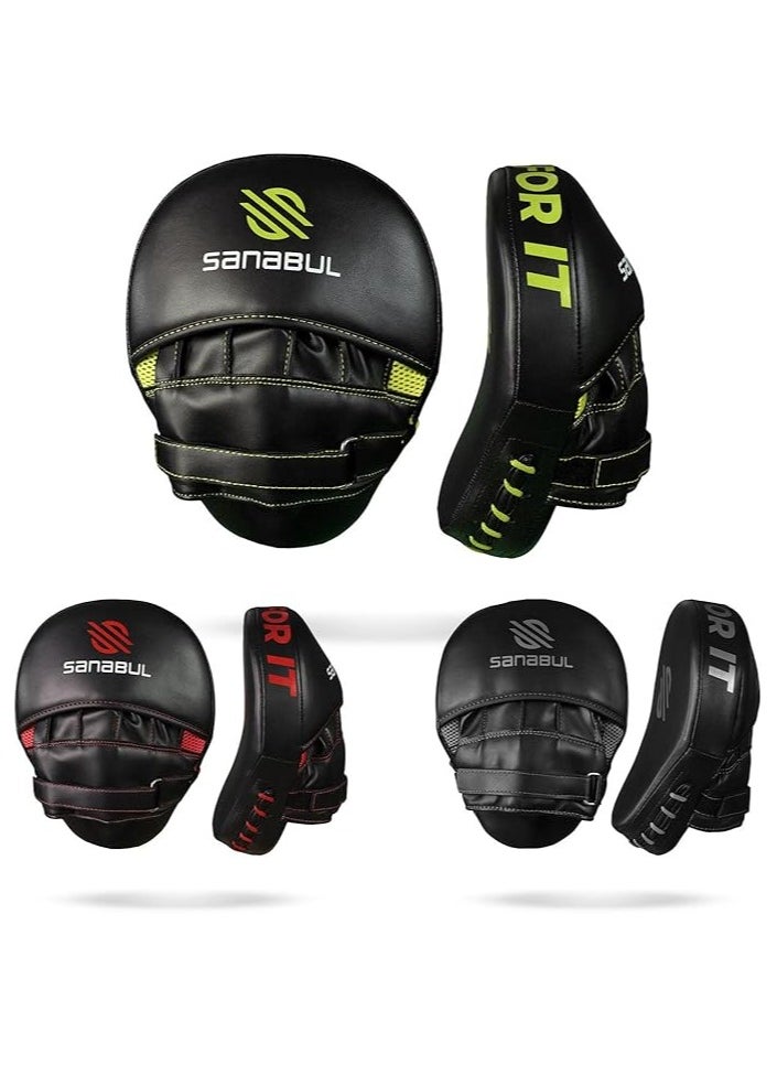 Sanabul  Sanabul Essential Curved Punching Mitts for Boxing and MMA | Ultimate Boxing Mitts & Pads Training Gear for Athletes | High-Performance Focus Mitts Muay Thai Pads for Sparring & Training Boxing Pads - Black/Green  - Image 1