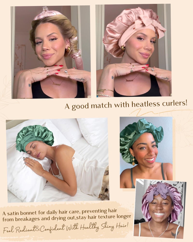 YANIBEST Silk Bonnet for Sleeping Women Adjustable Double Layer Satin Bonnet Reduce Friction Prevent Frizz Natural Curly Hair, Pink - Image 5