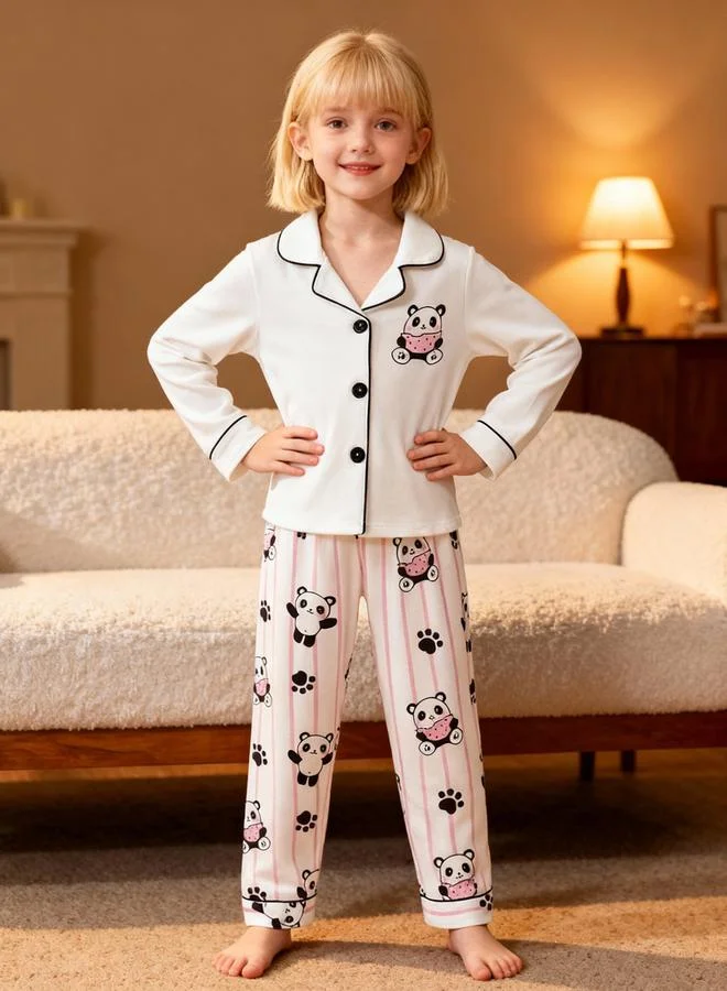 Take Two Girls Panda Print Long Sleeve Shirt and Pyjama Set