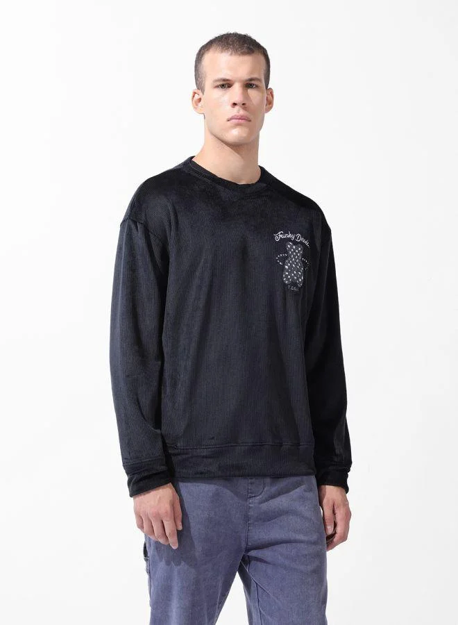 ذا انديان كراج كو Men Oversized Fit Self Design Crew Neck Full Sleeves Sweatshirt
