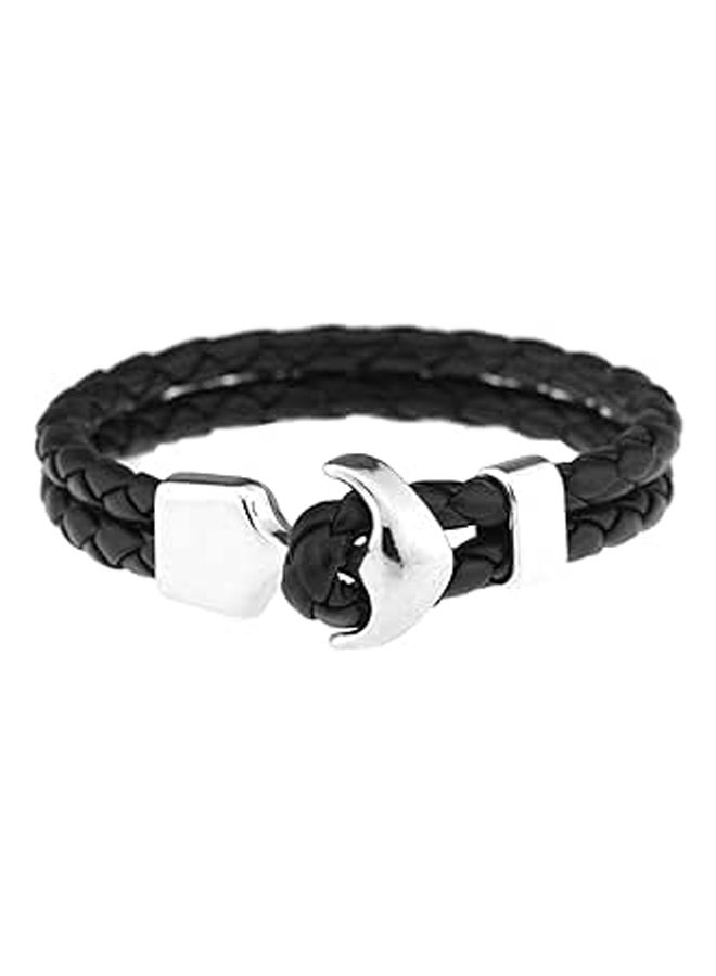 Bracelet for Men braided leather color Black close by nickel anchor Item No 634 - 1
