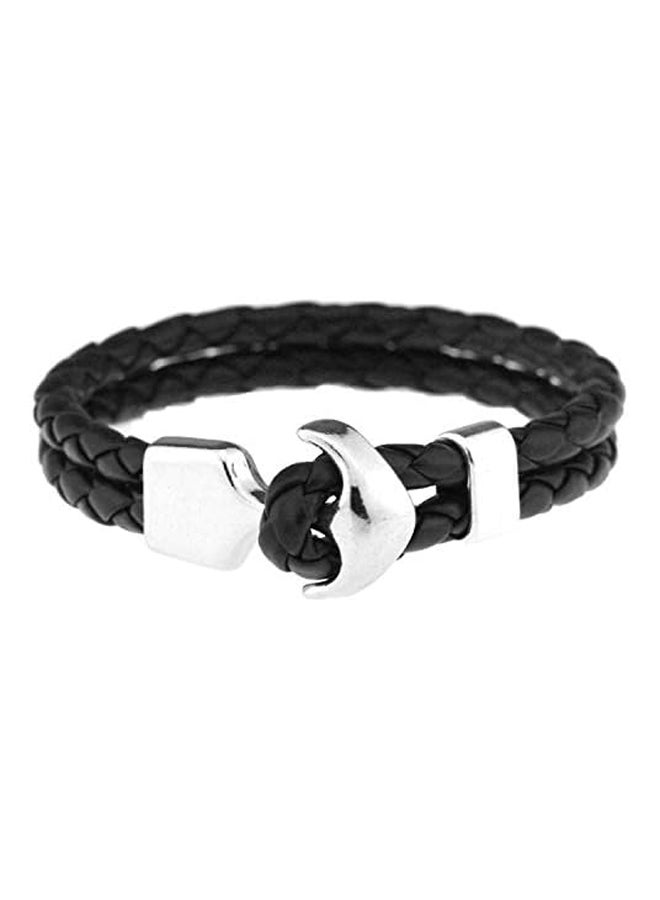 Bracelet for Men braided leather color Black close by nickel anchor Item No 634 - 1