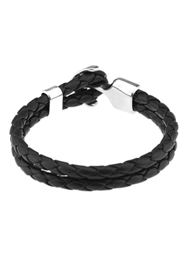 Bracelet for Men braided leather color Black close by nickel anchor Item No 634 - 1