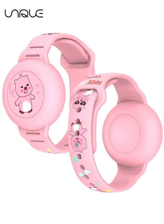 يونيك سوار AirTag للأطفال - مقاوم للماء حامل علامة هوائية كرتونية لطيف للأطفال مع تغطية كاملة من السيليكون الناعم ملحقات سوار معصمه Airtag المخفي المضاد للضياع للأطفال (وردي) - Image 1