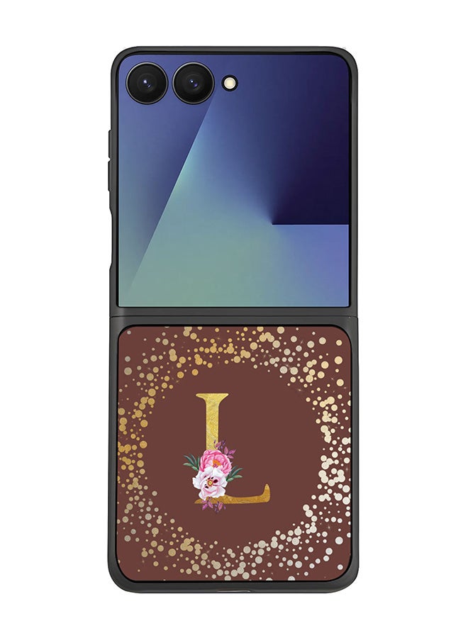 Stylizedd For Samsung Galaxy Z Flip7 Case,Slim fit Camera Protection, Shockproof Thin Phone cover  - Custom Monogram Floral - L  (Brown )