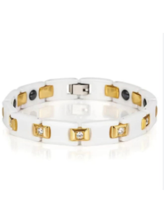 سوار مغناطيسي أبيض وذهبي - Image 1