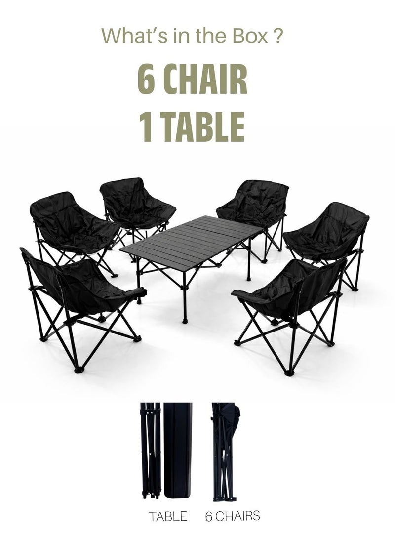 Outdoor Folding Camping Chair & Table Set – 6 Chairs (69×46×63 cm), Portable Picnic & Garden Furniture - Image 5