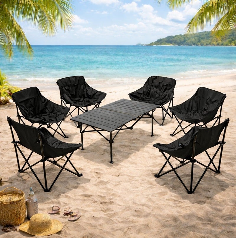 Outdoor Folding Camping Chair & Table Set – 6 Chairs (69×46×63 cm), Portable Picnic & Garden Furniture - Image 1