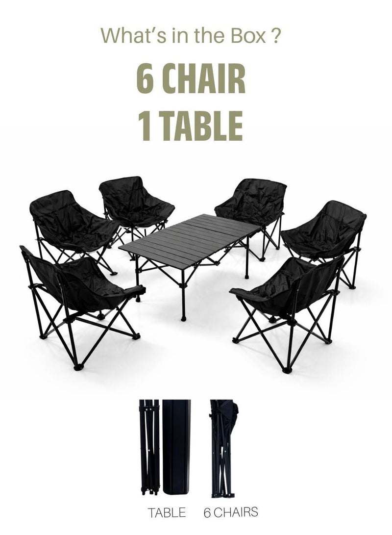 Outdoor Folding Camping Chair & Table Set – 6 Chairs (69×46×63 cm), Portable Picnic & Garden Furniture - Image 4