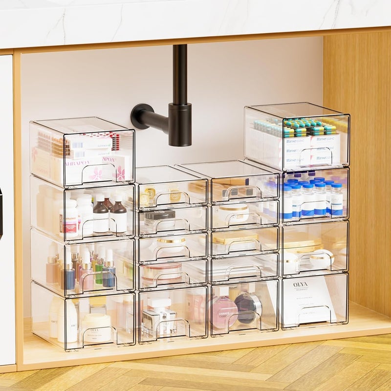 UREVO 4 Pack Clear Stackable Storage Drawers - 4.4'' Tall Acrylic Makeup Organizer - Image 2