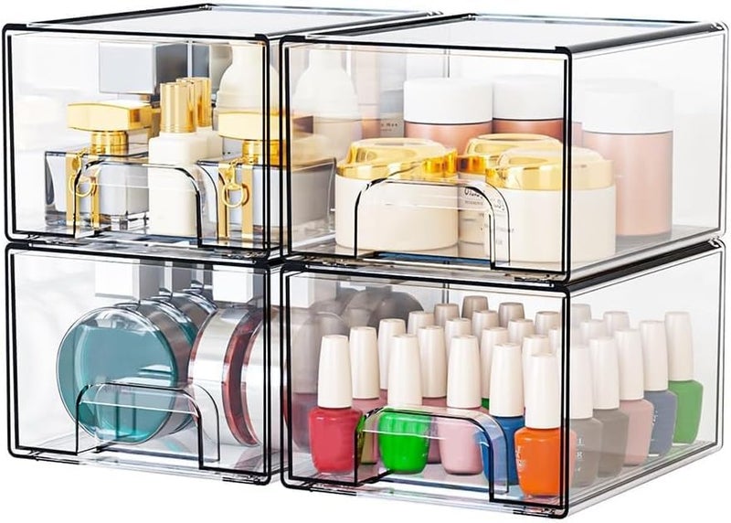 UREVO 4 Pack Clear Stackable Storage Drawers - 4.4'' Tall Acrylic Makeup Organizer - Image 1