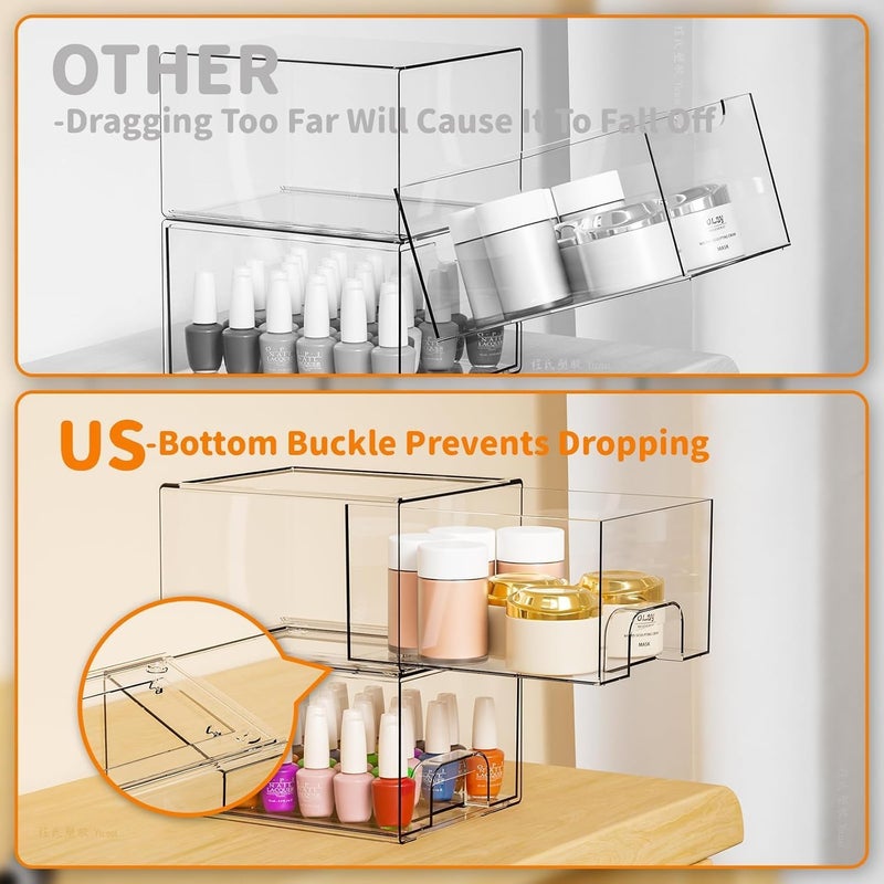 UREVO 4 Pack Clear Stackable Storage Drawers - 4.4'' Tall Acrylic Makeup Organizer - Image 4