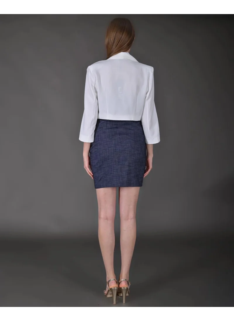 موداتاليكا Women's Rose Accessory Detailed Blazer Jacket and Mini Denim Dress