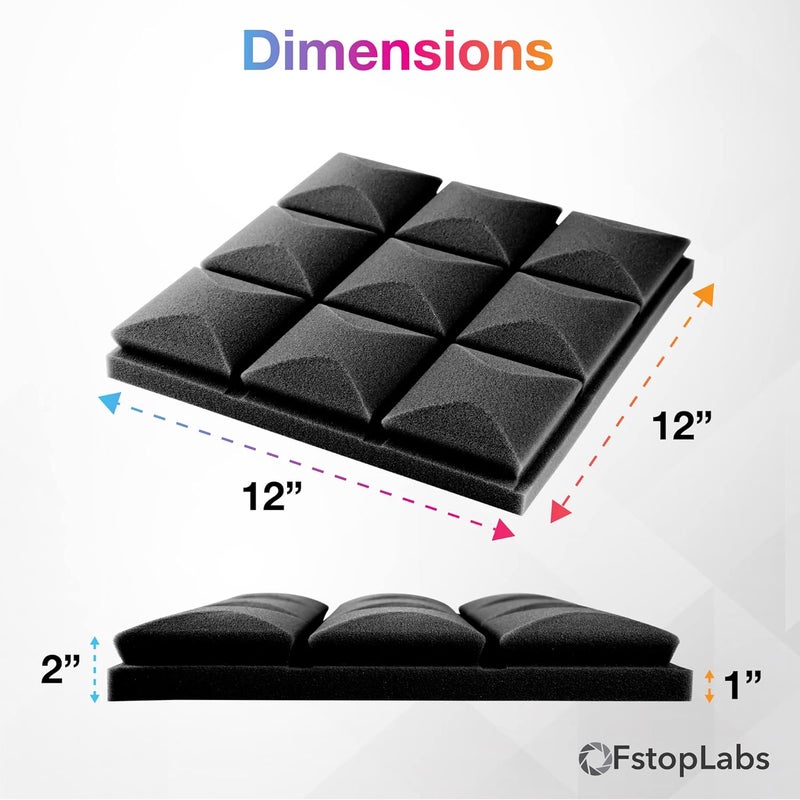 Fstop Labs Acoustic Foam Panels, 24 Pack Black 2'' X 12" X 12" Mushroom Studio Wedge Tiles, Sound Panels Sound Proof Foam Panels Sound Proofing Padding For Wall - Image 4