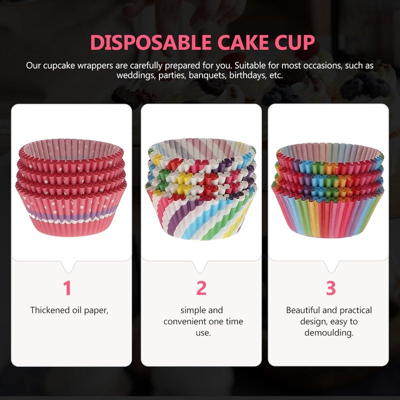 GANAZONO 500pcs Decorative Cake Cups and Muffin Wrapping Cups, Oil-resistant Paper Baking Holders Assorted Rainbow Edge, Colorful Swirl, Diamond Heart Patterns, Non-stick Random Color - Image 5