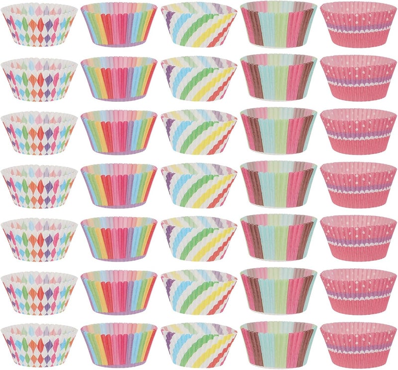 GANAZONO 500pcs Decorative Cake Cups and Muffin Wrapping Cups, Oil-resistant Paper Baking Holders Assorted Rainbow Edge, Colorful Swirl, Diamond Heart Patterns, Non-stick Random Color - Image 1