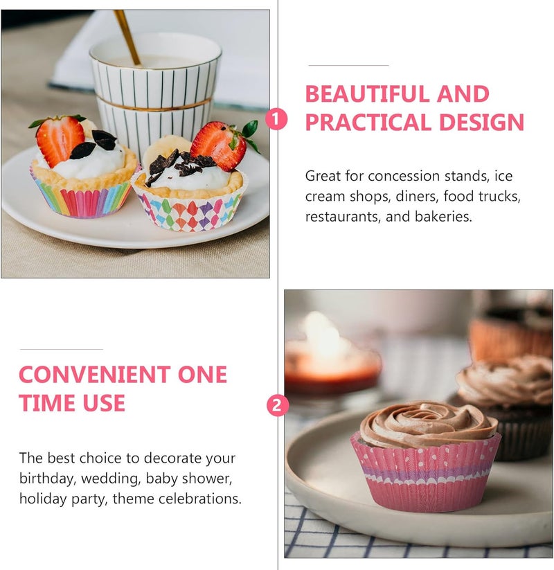 GANAZONO 500pcs Decorative Cake Cups and Muffin Wrapping Cups, Oil-resistant Paper Baking Holders Assorted Rainbow Edge, Colorful Swirl, Diamond Heart Patterns, Non-stick Random Color - Image 3