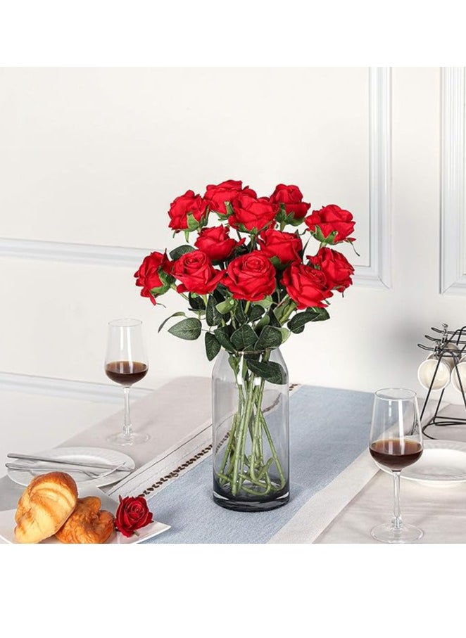 Generic - 10 Pcs Artificial Flowers Realistic Rose Flower Bouquet Long Stems Faux Flowers Home Wedding Party Decor(Red) - Image 1