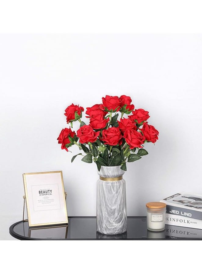 Generic - 10 Pcs Artificial Flowers Realistic Rose Flower Bouquet Long Stems Faux Flowers Home Wedding Party Decor(Red) - Image 1
