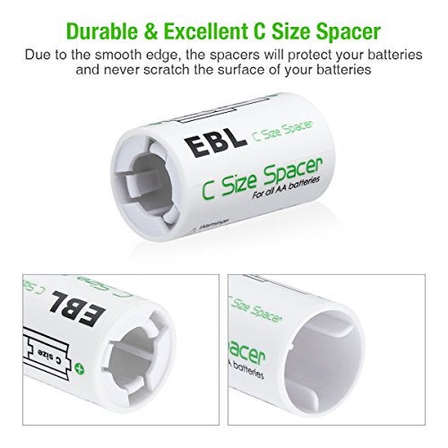 EBL C Size Battery Adapters, AA to C Size Battery Spacer Converter Case Use with Rechargeable AA Cells - 4 Pack - Image 3