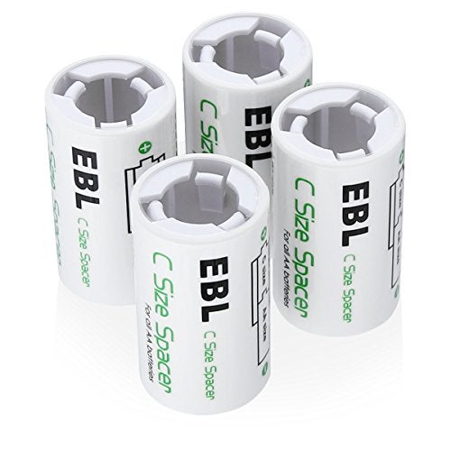 EBL C Size Battery Adapters, AA to C Size Battery Spacer Converter Case Use with Rechargeable AA Cells - 4 Pack - Image 1