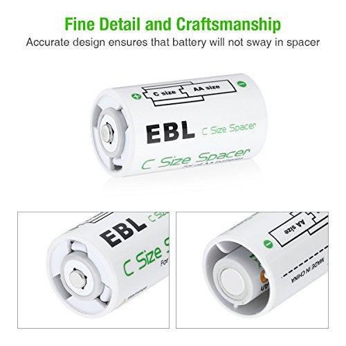 EBL C Size Battery Adapters, AA to C Size Battery Spacer Converter Case Use with Rechargeable AA Cells - 4 Pack - Image 4