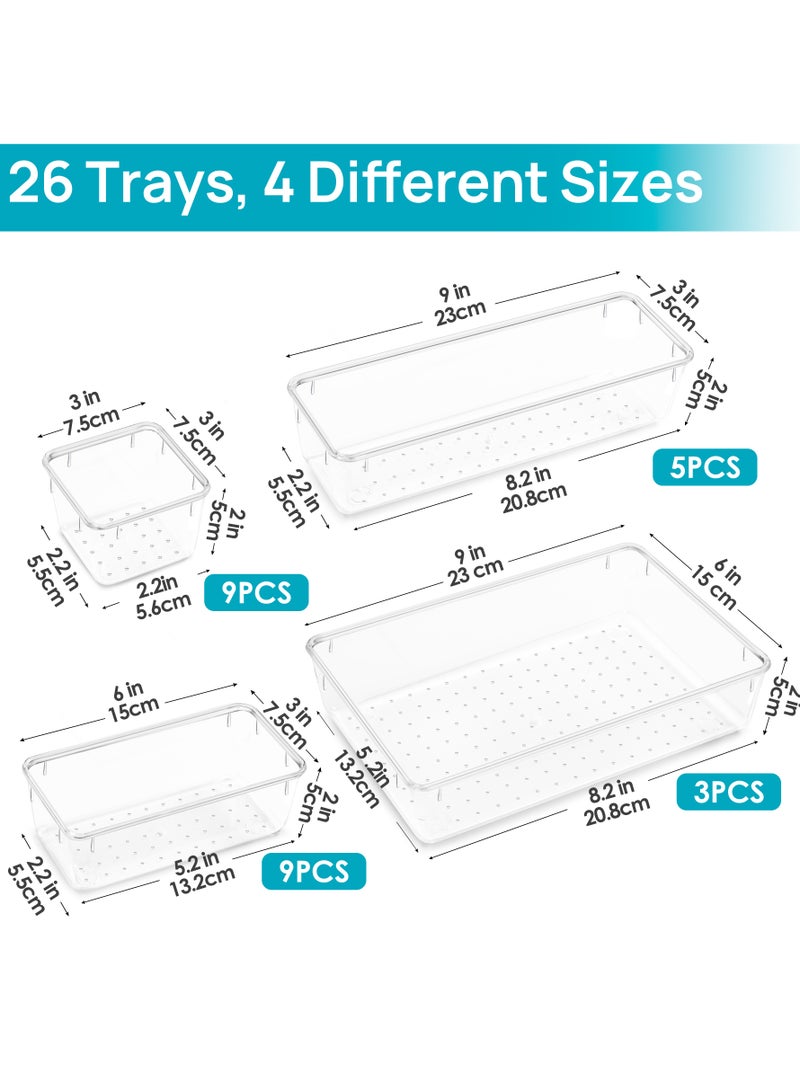Vtopmart 26 PCS Clear Plastic Drawer Organizers Set, 4-Size Versatile Bathroom and Vanity Storage Bins - Image 2