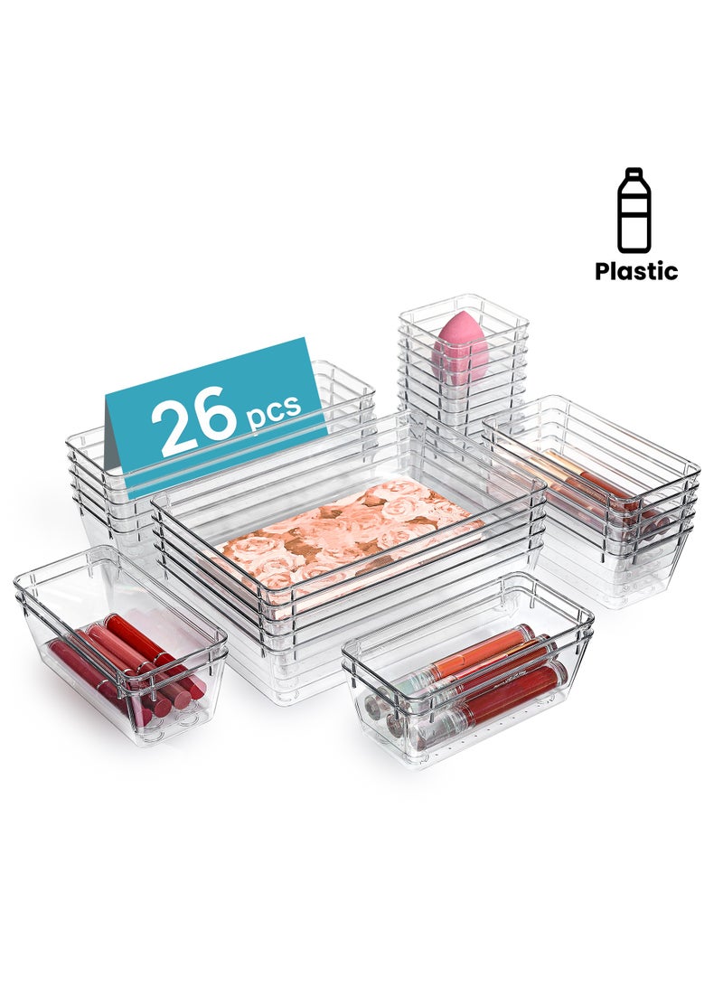Vtopmart 26 PCS Clear Plastic Drawer Organizers Set, 4-Size Versatile Bathroom and Vanity Storage Bins - Image 1