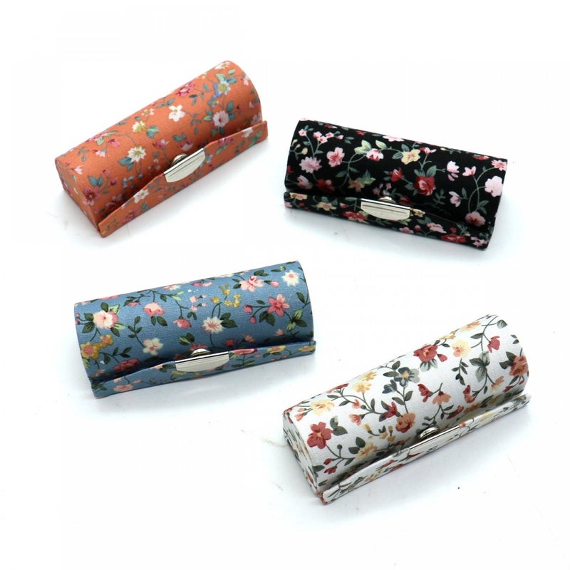 SenseYo 4 Pcs Ladies Floral Lipstick Case Holder with Mirror, Cosmetic Storage Kit Makeup Travel Cases Organizer Bag for Purse - Image 1