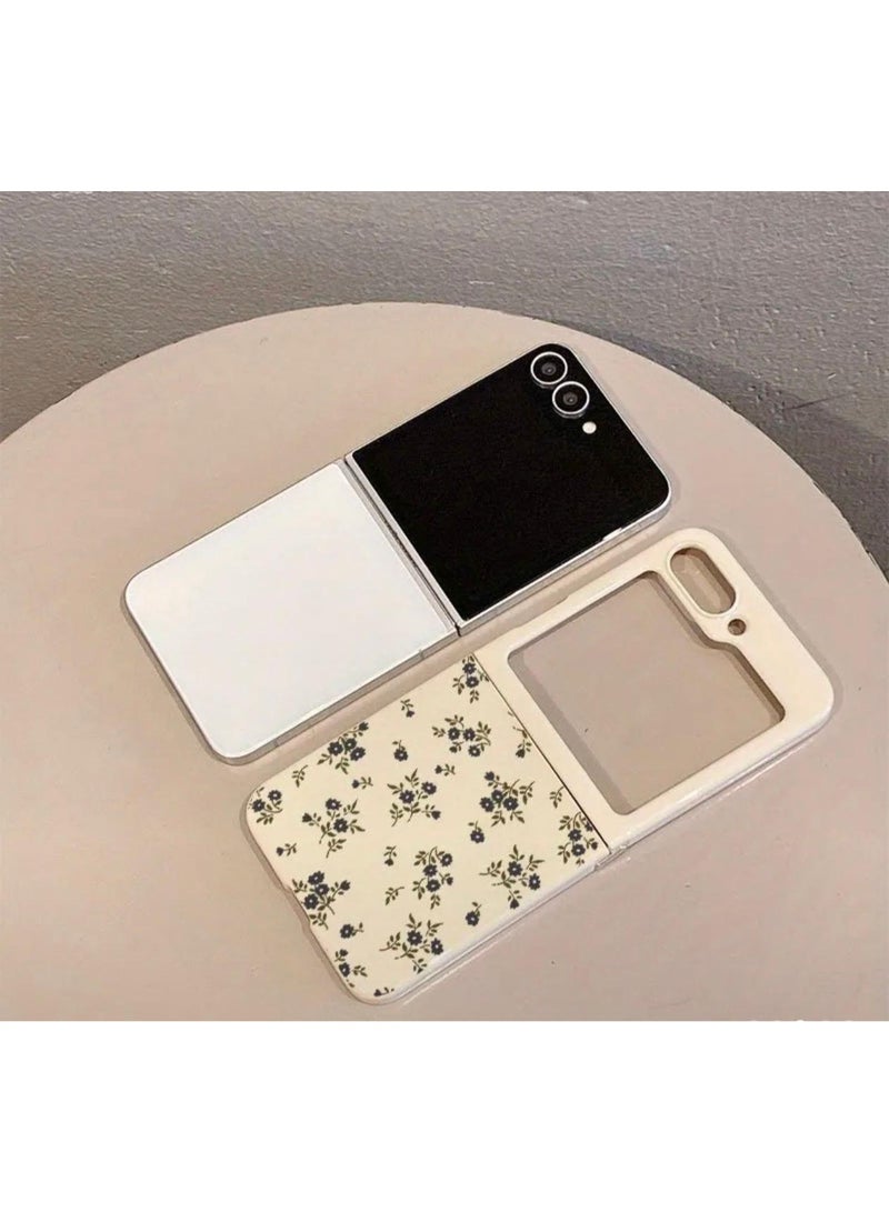 Z flip 6 case TPU Folding Full-Cover Shockproof with Dark Blue Floral And Bright White Patterns - Image 2