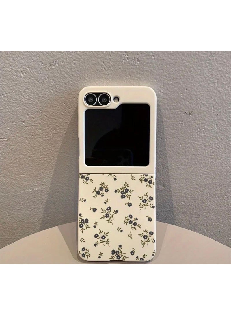 Z flip 6 case TPU Folding Full-Cover Shockproof with Dark Blue Floral And Bright White Patterns - Image 1