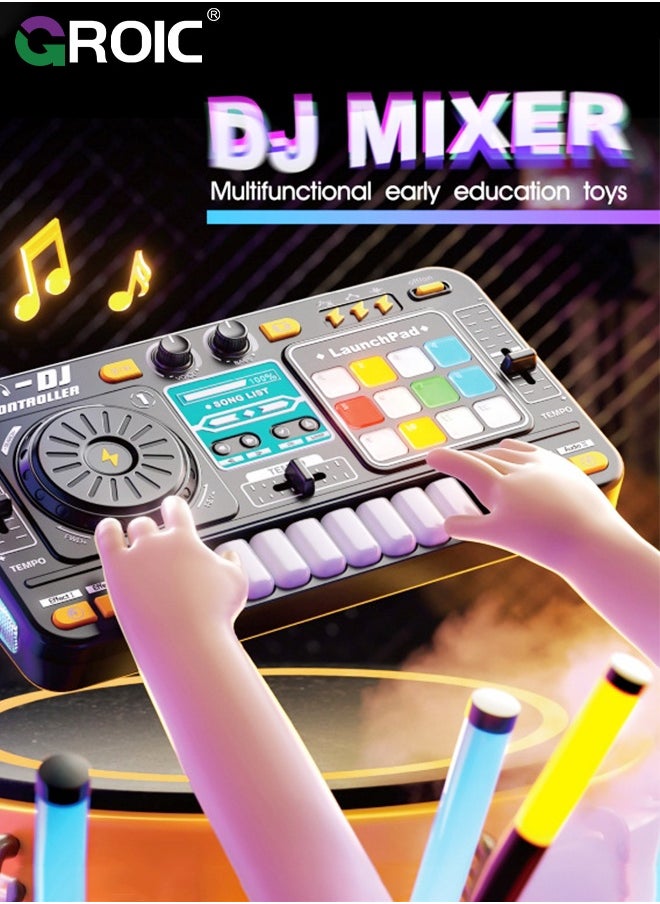 GROIC DJ Mixer Toys for Toddlers, Electronic Baby Musical DJ Toys with Lights, Songs, Sound Effects, Microphone,Musical DJ Turntable,Electronic Piano Instrument Playset with Karaoke Microphone,Musical Toy  - Image 2